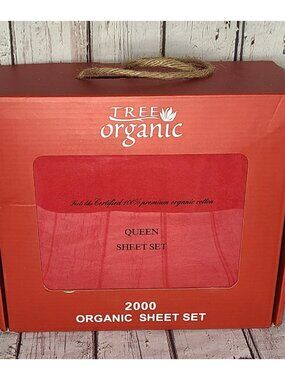NIB Tree Organic Red Queen Bed Sheet Set 100% Organic Cotton Deep Fitted 2000